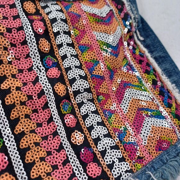 Miss Me JK6364H Girls Size 16 Raw Hem Colorful Sequined Shorts - Picture 6 of 13